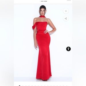 Red Halter Neck Satin Gown